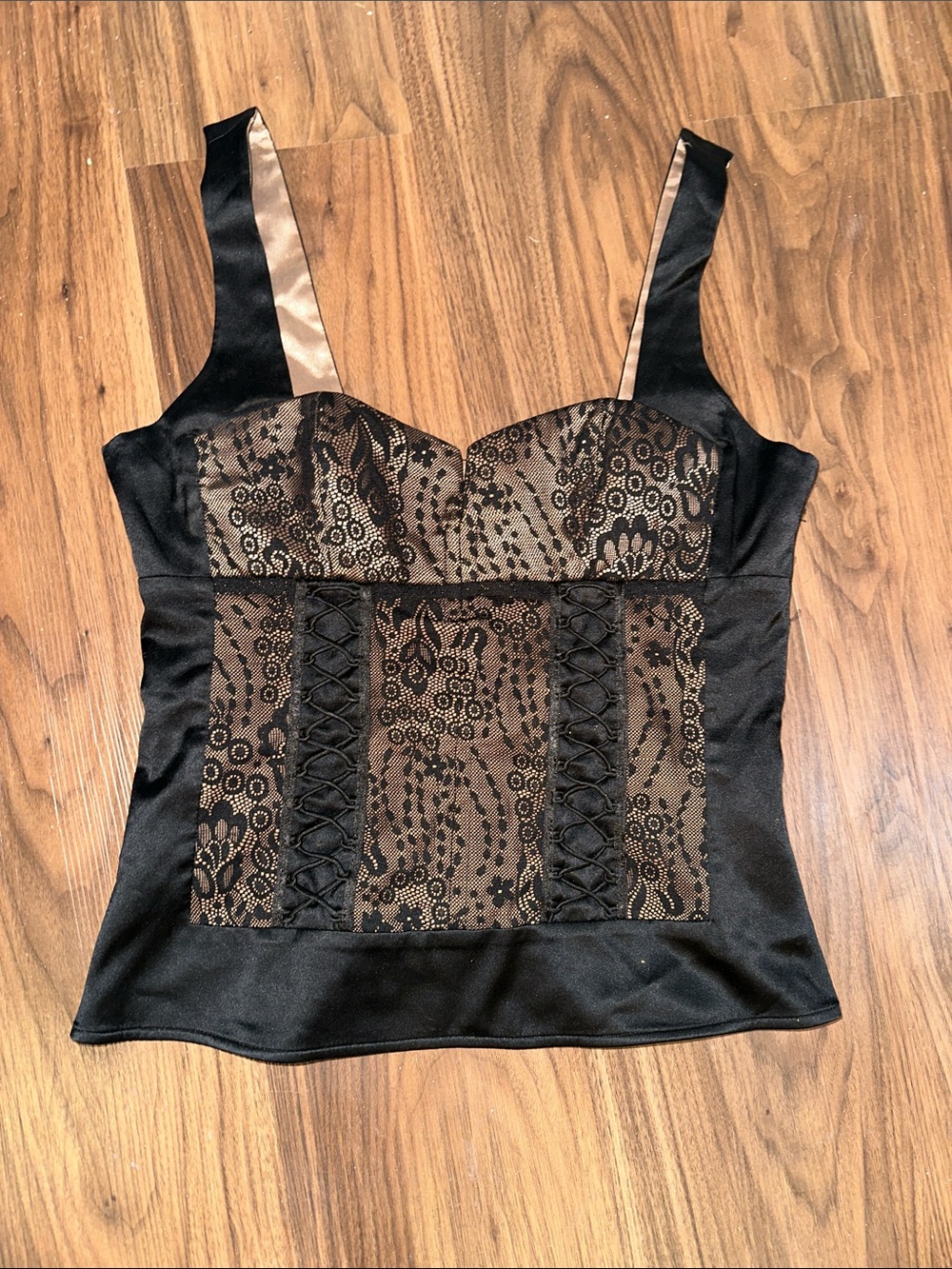 Bebe Women's Black Vest Black Lace-Panel Bustier Tank Top size medium